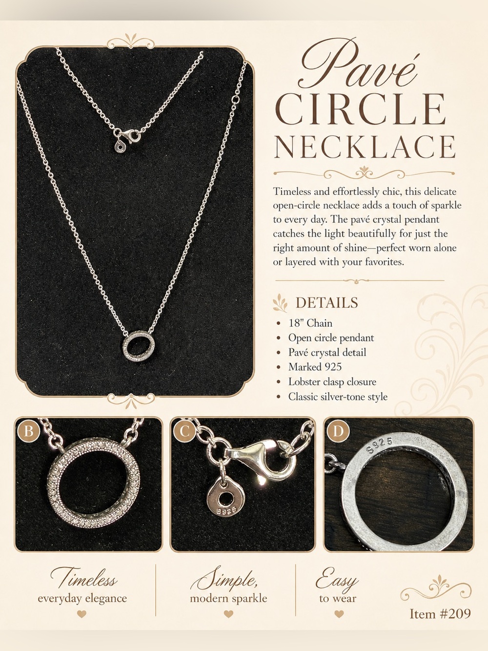 Pavé Open-Circle Necklace in Silver